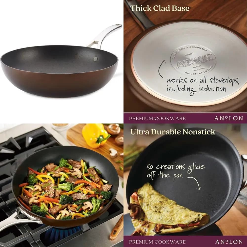 Padella Wok antiaderente anodizzata dura in rame da 12 pollici Stir Fry Sable Brown Cucina da cucina essenziale