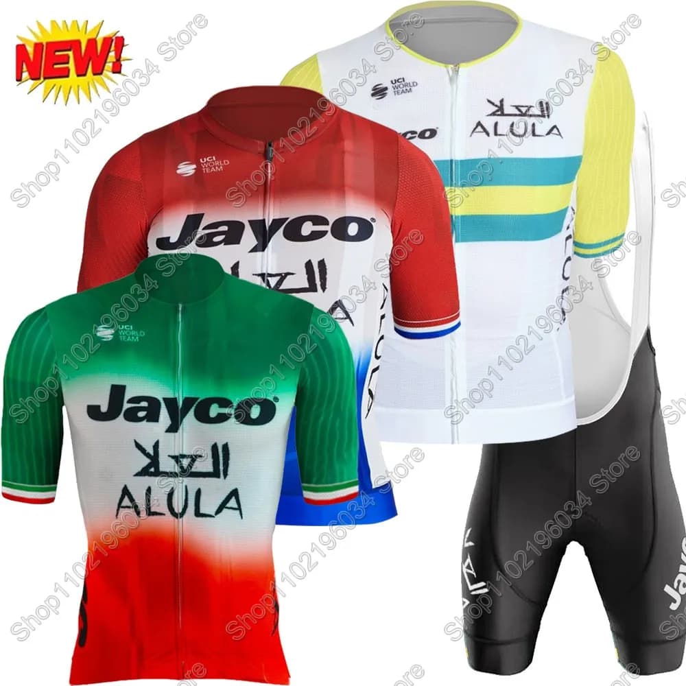 Jayco Alula Team 2025 Cycling Jersey Set Australia Italy Summer Clothing Road Bike Shirts Suit Shorts with MTB bicycle straps