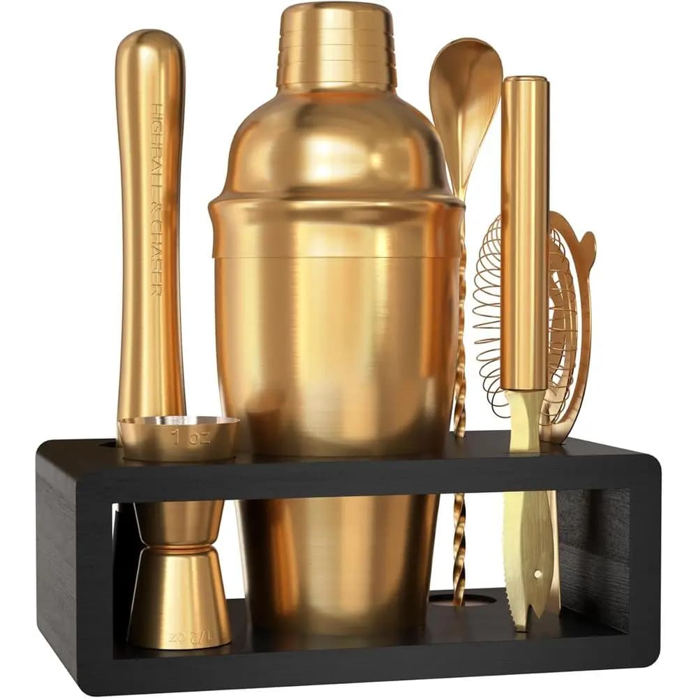 Set Shaker per Cocktail in Stile Antico Dorato: Kit Completo per Barman con E-Book di 30 Ricette di Cocktail per Mixology Domestica