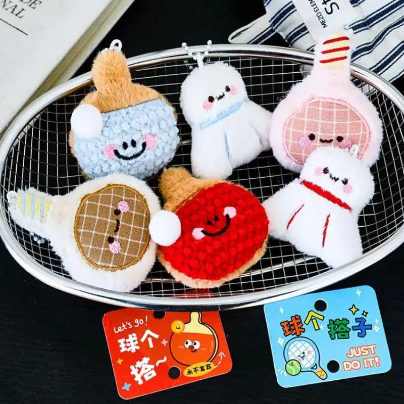 Portachiavi Peluche a Forma di Racchetta da Tennis, Ciondolo a Forma di Palla Cartoon Kawaii, Bambola Morbida Imbottita