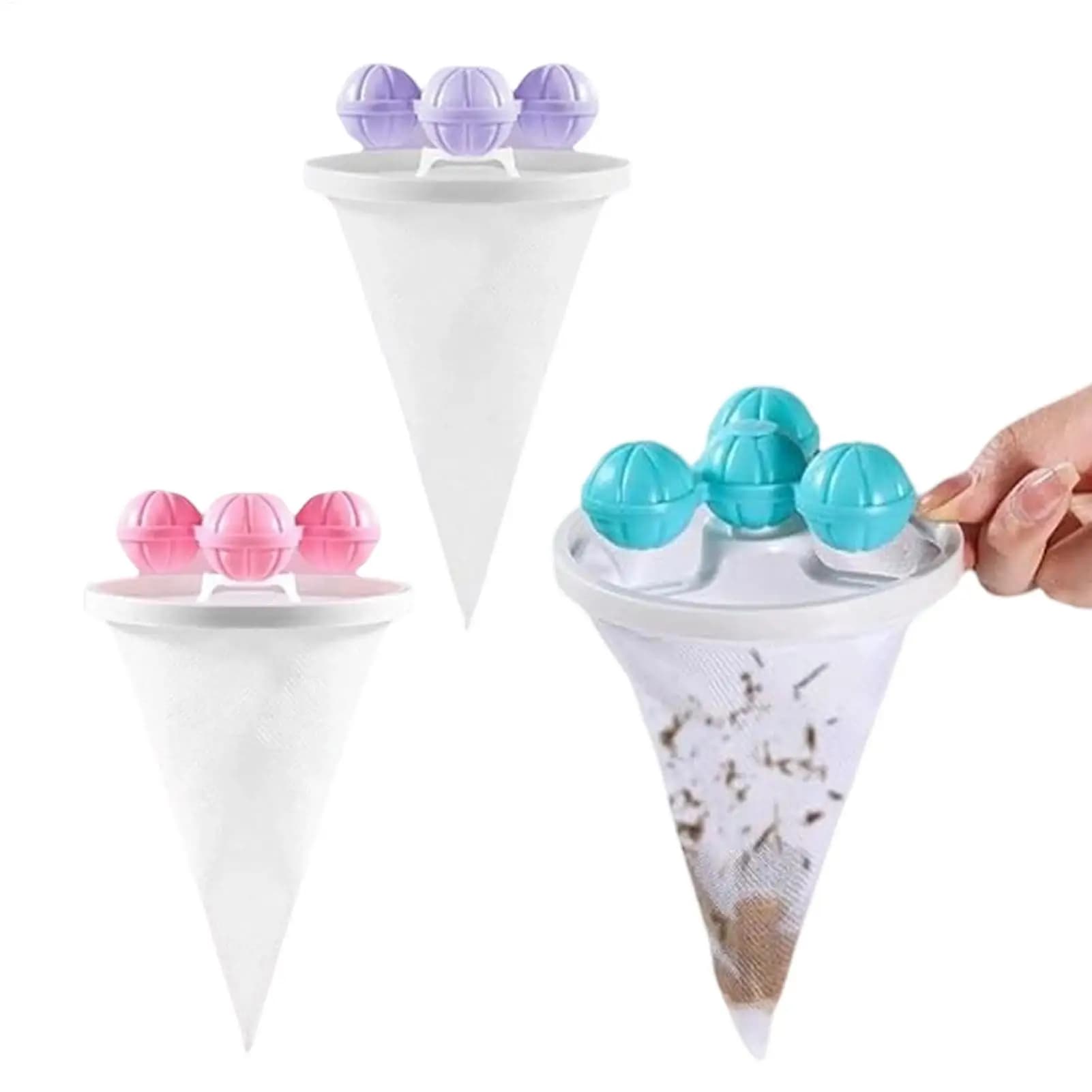 Set di 3 Sacchetti Filtranti per Lavatrice, Rete Filtrante Galleggiante Efficace, Raccoglitore di Pelucchi e Capelli, Rete Filtrante per la Pulizia dei Vestiti