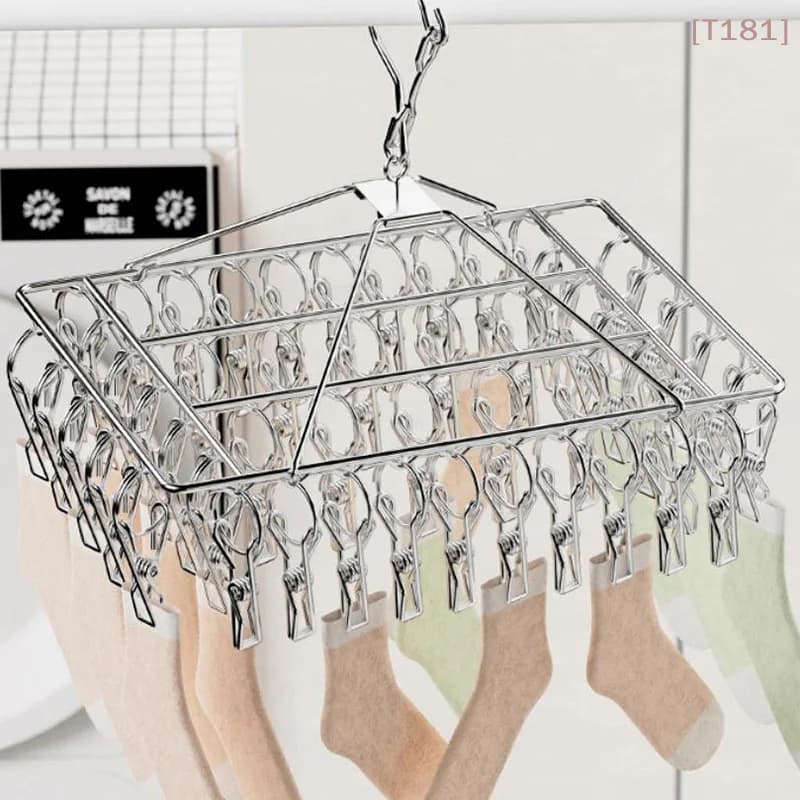 [E] Steel Windproof Clothespin Laundry Hanger Clothesline Dryer Bra Towel Rack Clothes Airer Peg Hook Drying Sock