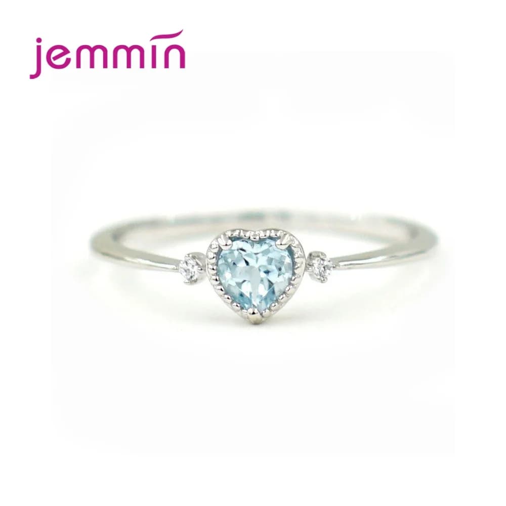 Anello autentico in argento sterling 925 al 100% con cuore blu chiaro, anello romantico per donna, regalo di nozze per madre/moglie