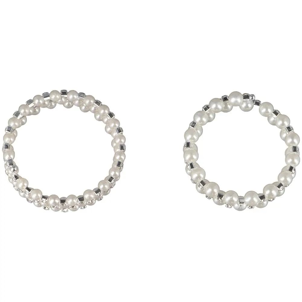 Simulated Rhinestone Beaded Pendant Winding Wide Multilayer Pearl Bracelets Bangles