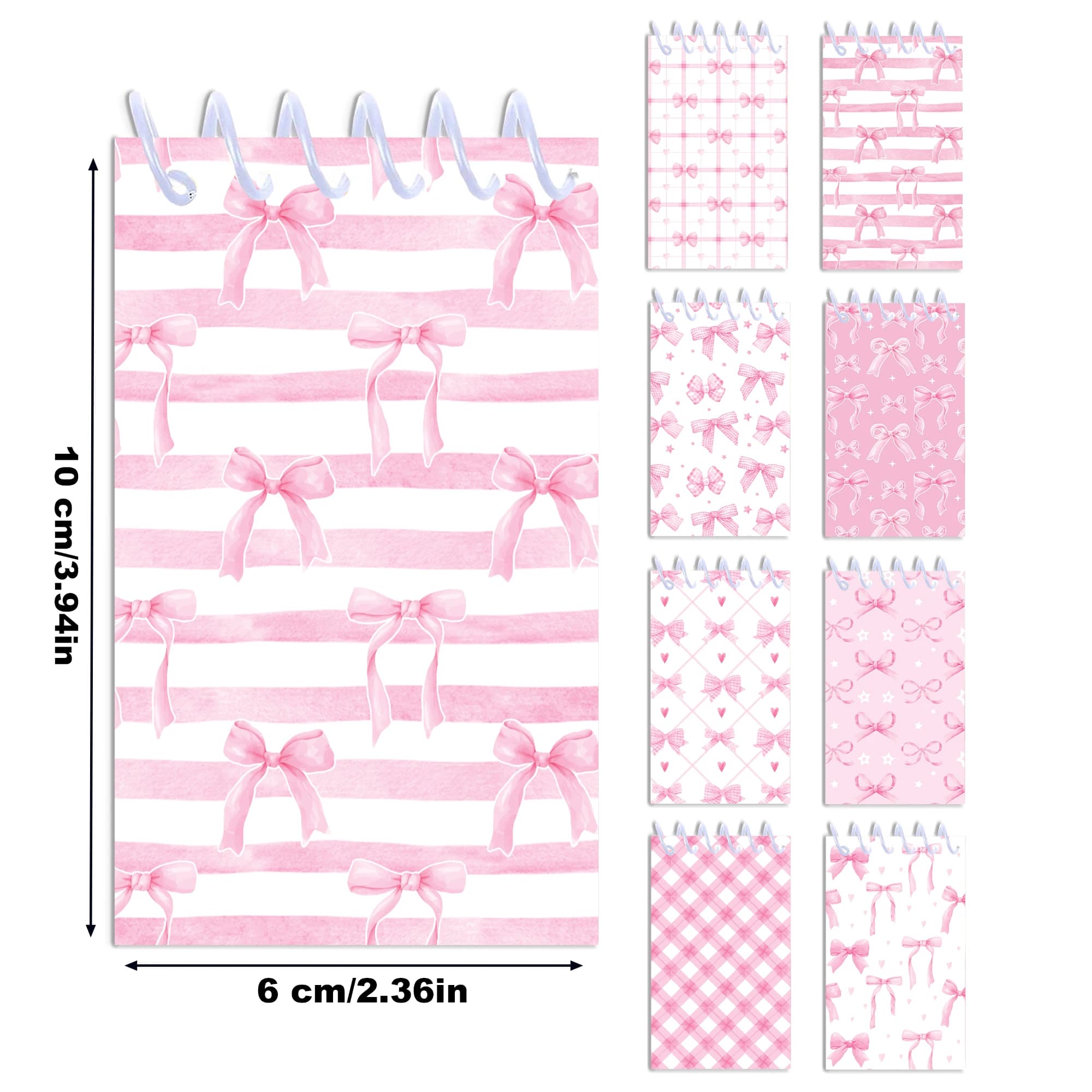 Confezione da 8 mini quaderni tascabili rosa con fiocco, piccoli blocchi per appunti a spirale, quaderni con fiocchi, bomboniere per feste di compleanno, regali, premi scolastici