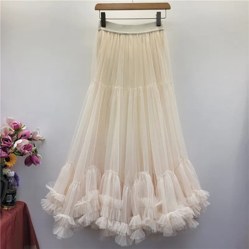 Gonna per le donne Grande pendolo Gonna a rete Moda donna Fungo Cuciture in pizzo Torta per feste Gonne Versatile Street Jupe Femme 2025