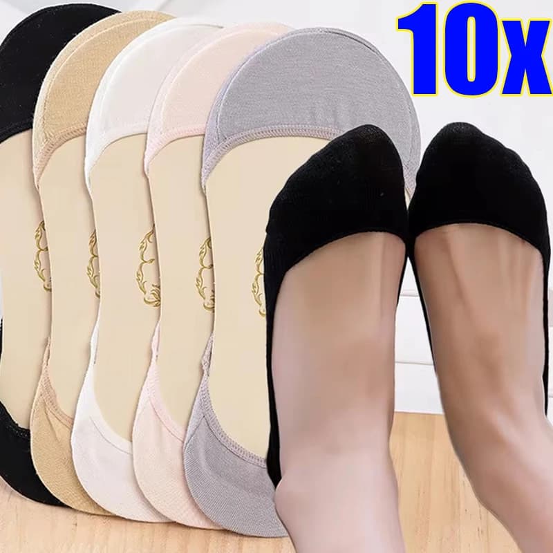 Women's Slippers Cotton 1/5 pairs of summer breathable non-slip socks for women invisible slim silicone socks with low ankle cut