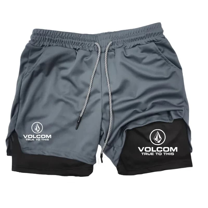 2-in-1 exercise running shorts for men, gym sports shorts, compression padding, phone pocket towel