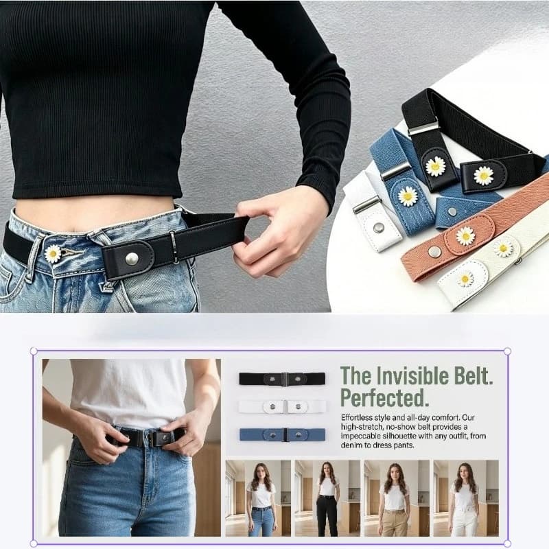 Simple and fashionable women's belt lazy men's elastic belt woven Jeans Unisex invisible and seamless length adjustable