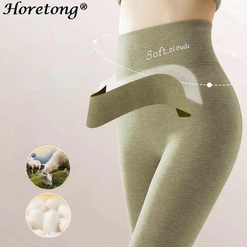 Leggings in velluto Pantaloni di lana senza cuciture in seta di gelso Pantaloni termici invernali da donna Vita alta Controllo della pancia Butt Lift Mutande lunghe 2024