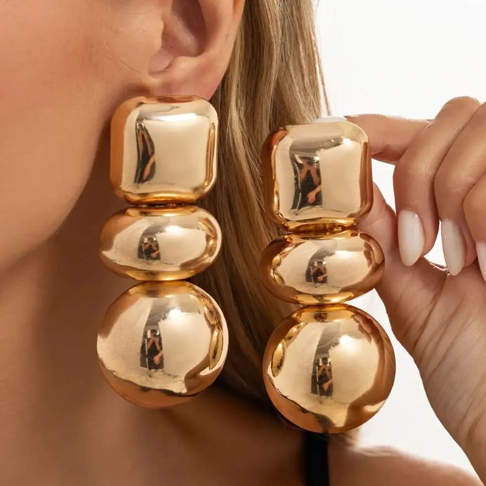 IngeSight.Z Exaggerated Vintage Round Metal Pendant Earrings for Women Creative Irregular Geometric Large Drop Earring Jewelry