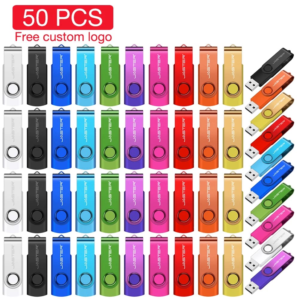 Lotto da 50 Pezzi Chiavetta USB Memoria Flash Mini Girevole Dispositivo di Archiviazione Pendrive 64GB Logo Personalizzato Gratuito Regalo Aziendale 32GB