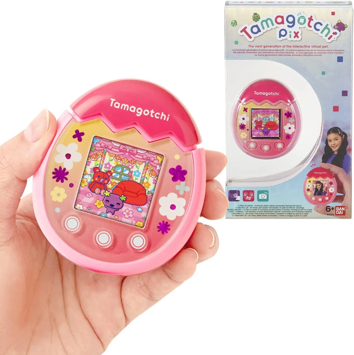 Animale Domestico Virtuale di Nuova Generazione con Fotocamera, Giochi e Personaggi da Collezione in Rosa Floreale