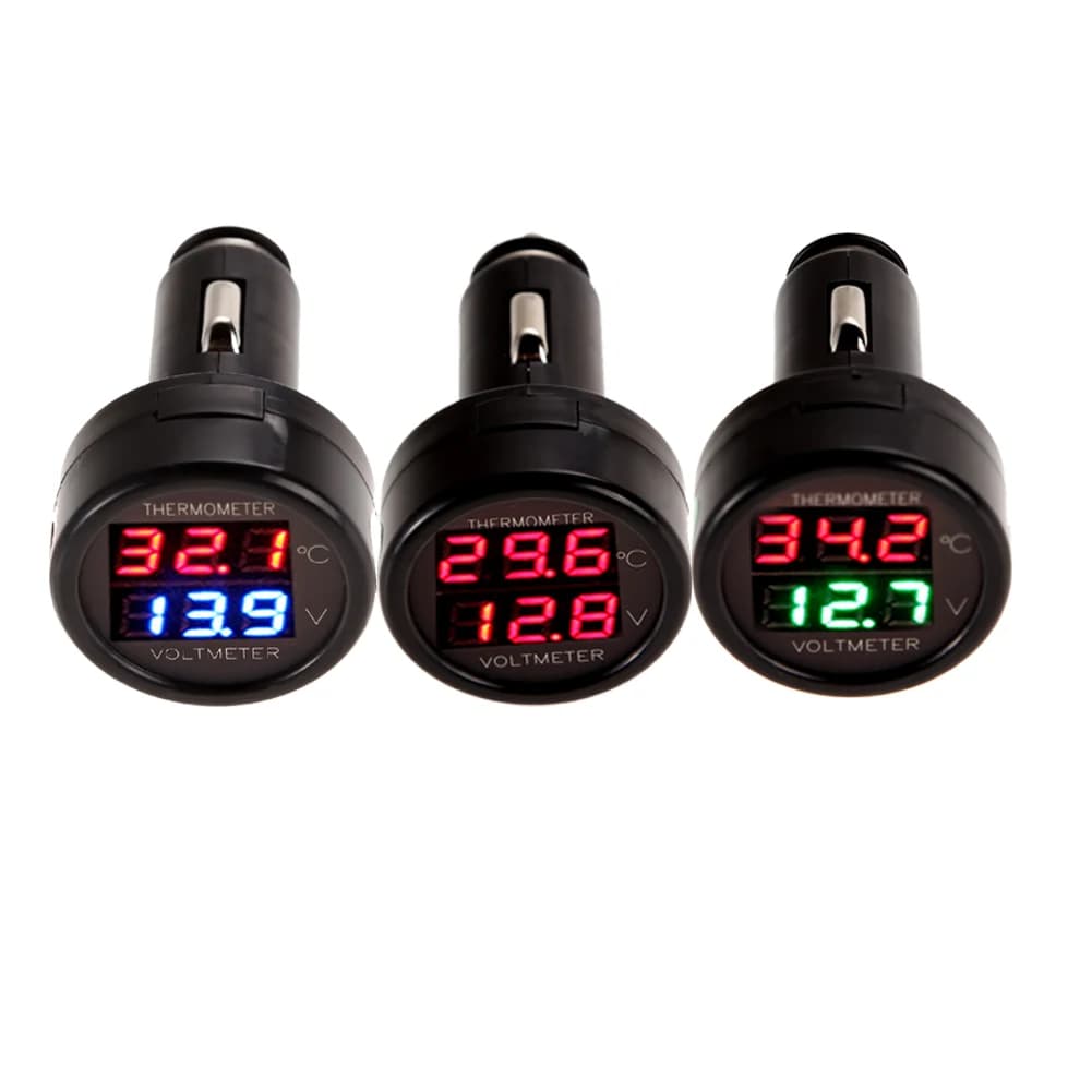 Voltmetro e Termometro 2-in-1 per Accendisigari, Display Digitale LED 12-24V, Tester di Temperatura e Voltaggio, Multimetro, Accessori Auto