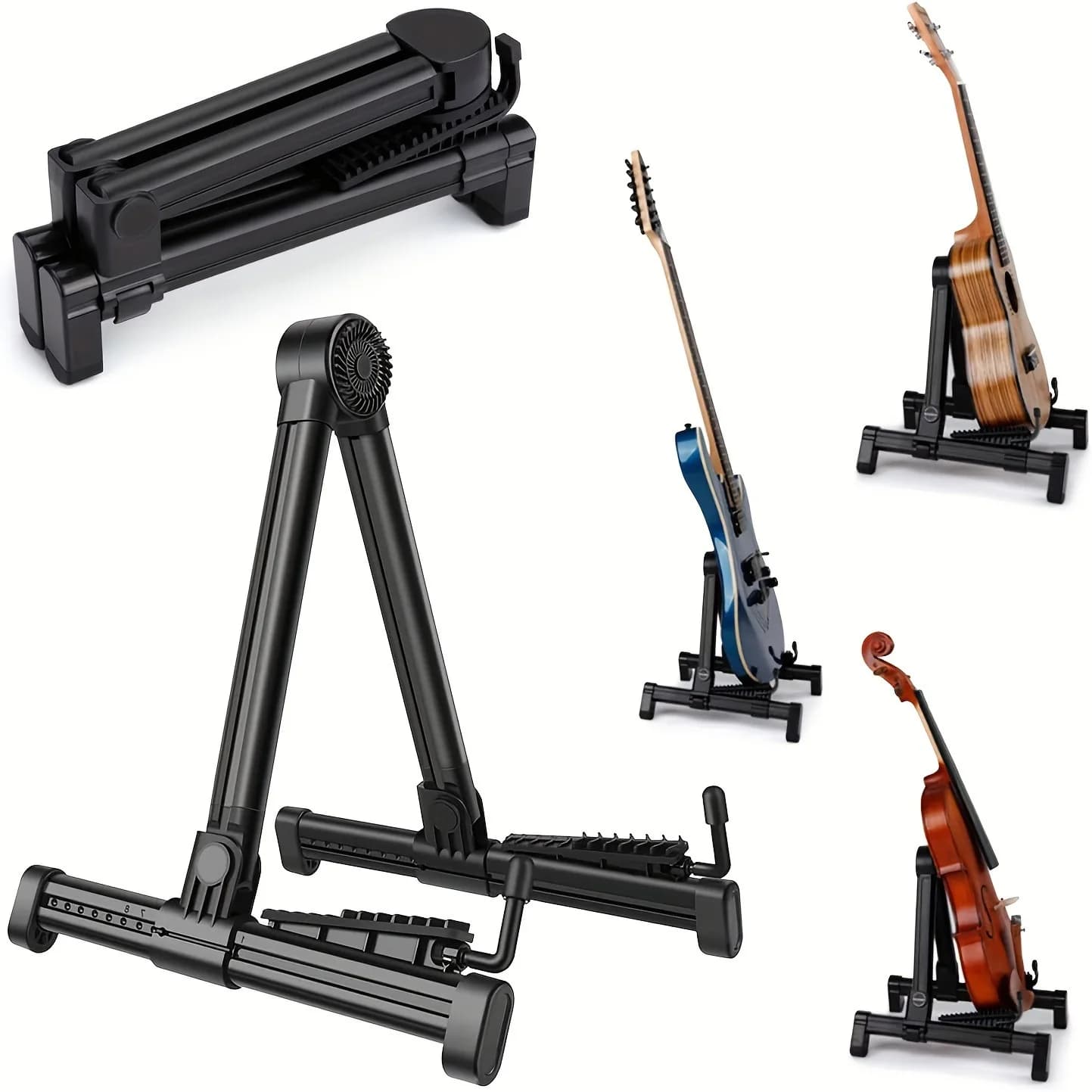 Foldable Guitar Stand Height Adjustable for Classical Electric Guitar Bass Ukulele Violin Banjo Portable A Frame Floor ABS