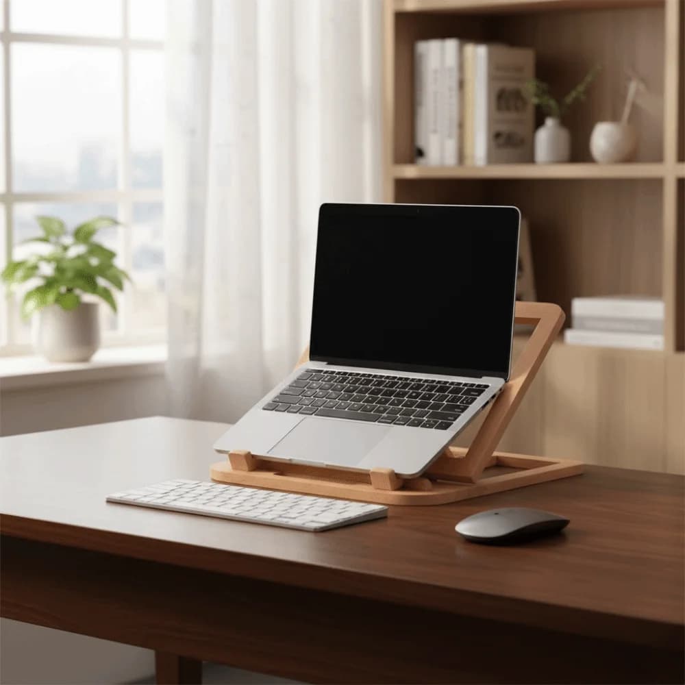 Supporto per Lettura Regolabile in Legno, Design Pieghevole con Dissipazione del Calore, Supporto per Notebook con Fessure di Ventilazione, Rack per Lettura da Scrivania