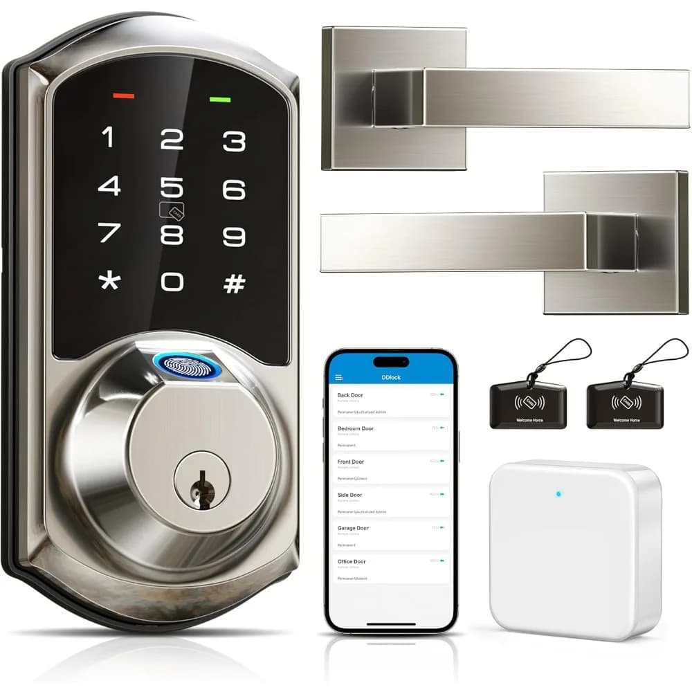 VE07L-G2 Serrature intelligenti per impronte digitali per porta d'ingresso con 2 maniglie, telecomando APP con gateway, nichel satinato