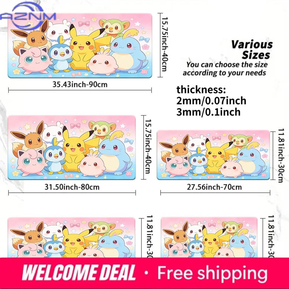 Tappetino per mouse da gioco con personaggi Pokemon carini, sfumato rosa e blu, antiscivolo e lavabile