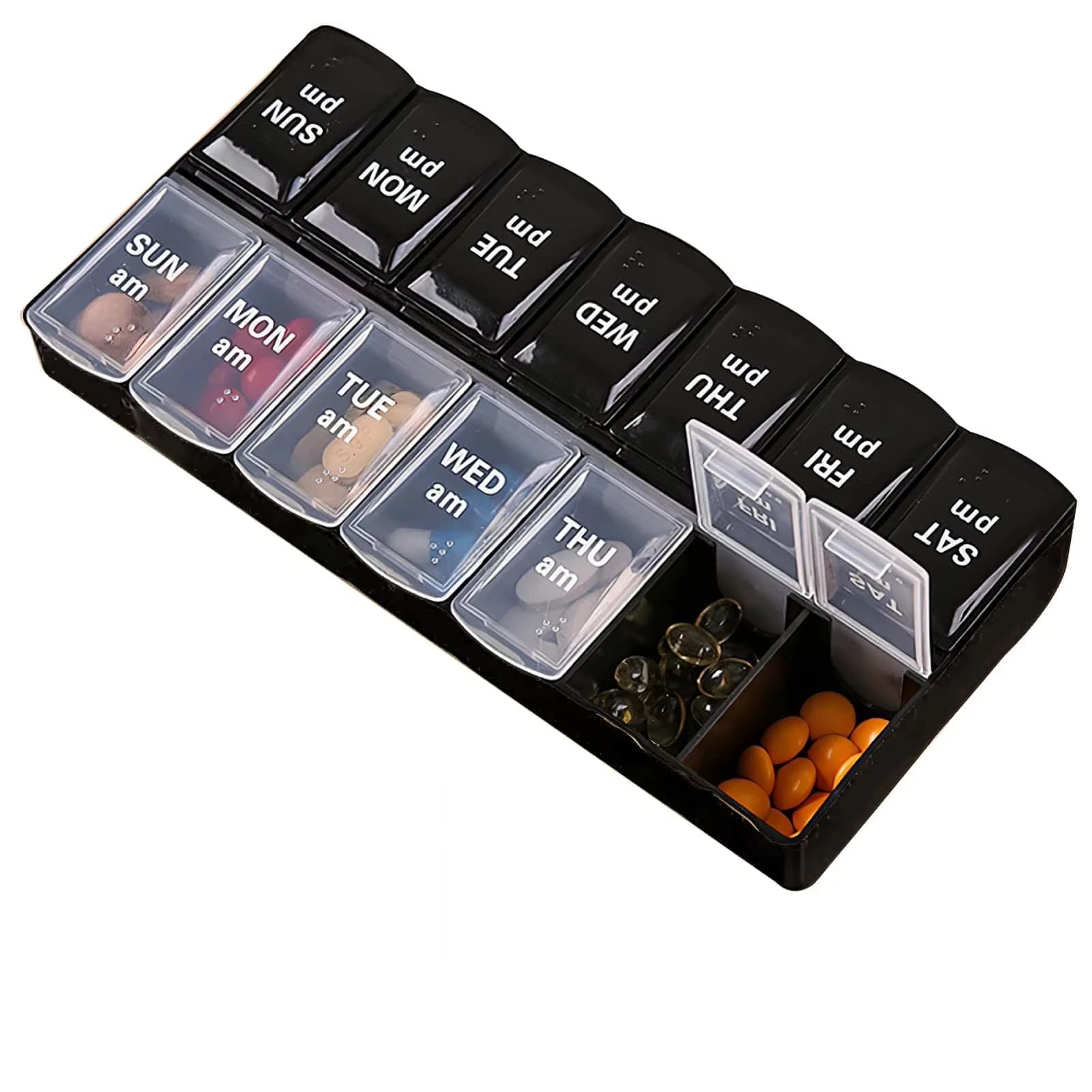 Weekly nappie holder 14 compartments 2 times a day Easy to fill and open medicine boxes for vitamins from 7 days Day and night