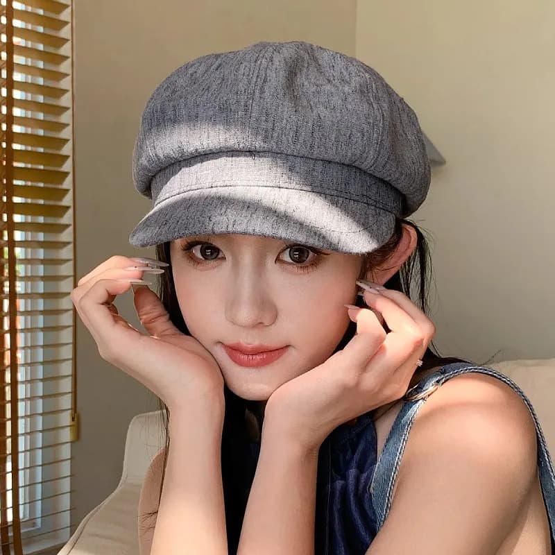 Artistic Beret for Women, Spring Summer Outdoor Retro Sun Eight-Panel Cap, Versatile Newsboy Painter Hat Slim Face