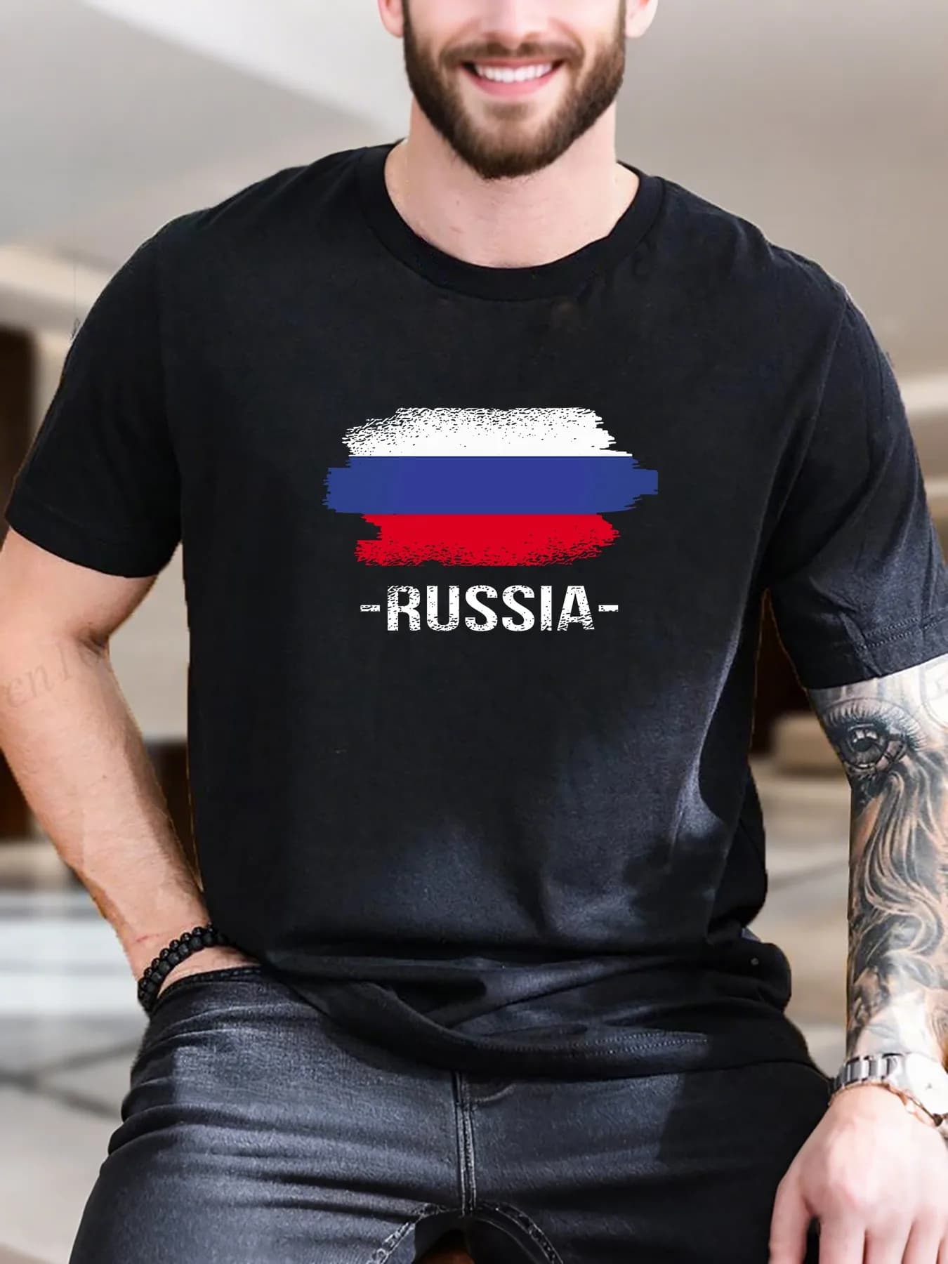 T-shirt in cotone con stampa bandiera della Federazione Russa da uomo di nuova moda di arrivo T-shirt casual comoda e traspirante Top estivo alla moda con S