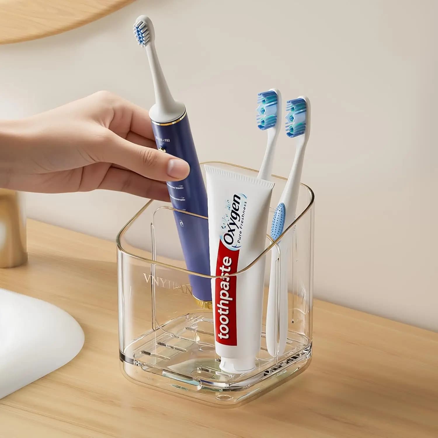 Portaspazzolini da Parete a 3 Scomparti Staccabili con Divisorio, Organizzatore per Bagno/Cucina/Ufficio
