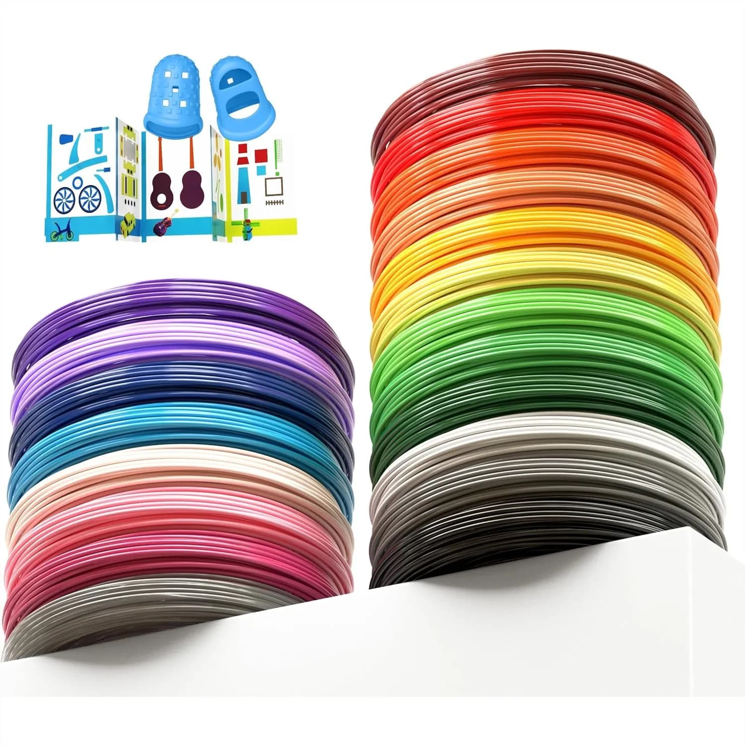 Filamenti di ricambio per penna 3D da 1,75 mm, 20 colori, 260 piedi, con 2 tappi per le dita e stencil