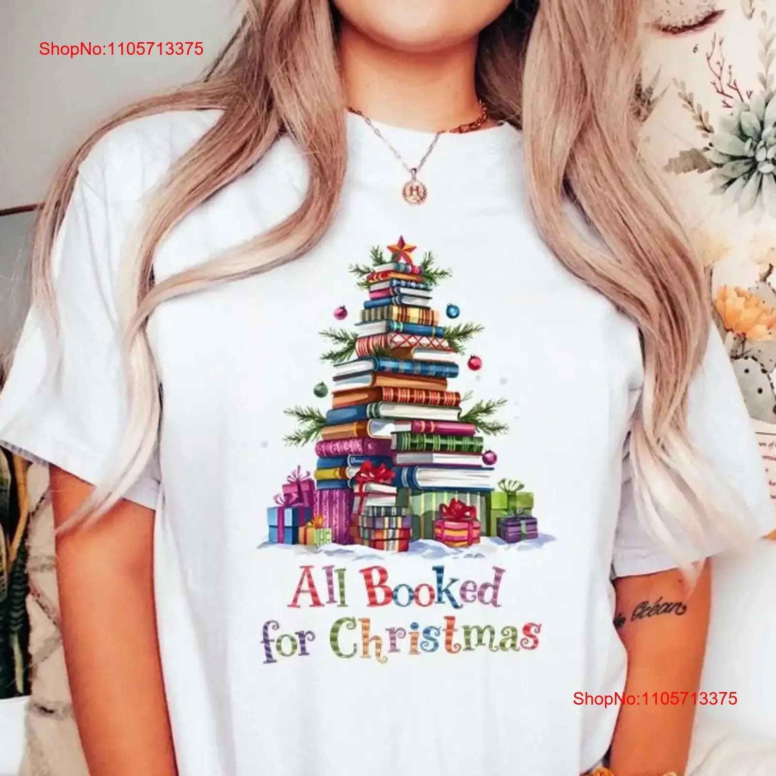 All Booked For Christmas SweaT T Shirt Book Tree Lovers Holiday Teacher s Bookworm vintage Washed Stylish Versatile homme Soft