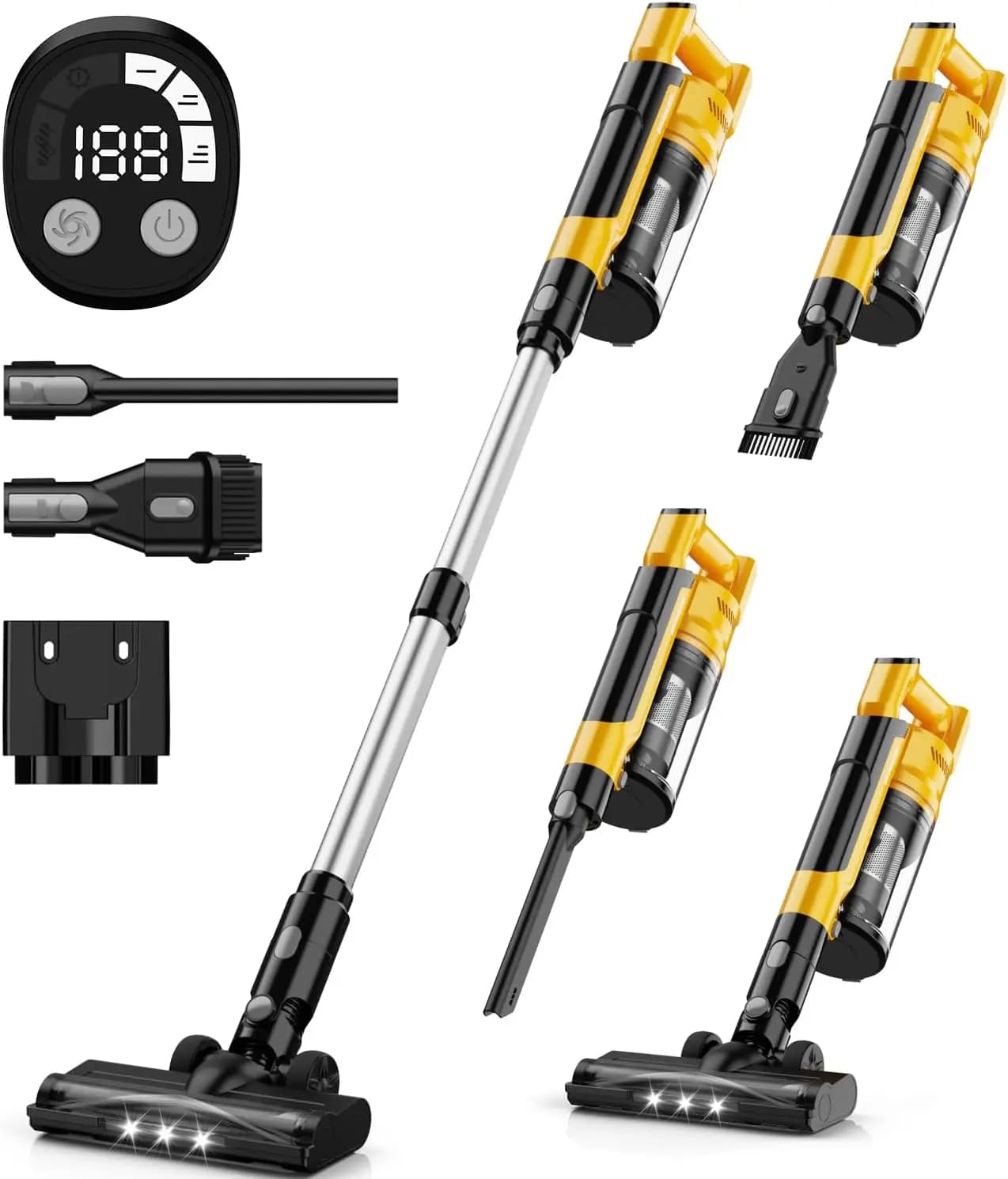 Aspirapolvere Senza Fili 350W, Motore Brushless 35kPa, 3 Modalità di Aspirazione, Filtro HEPA 6-in-1 per Pavimenti e Auto