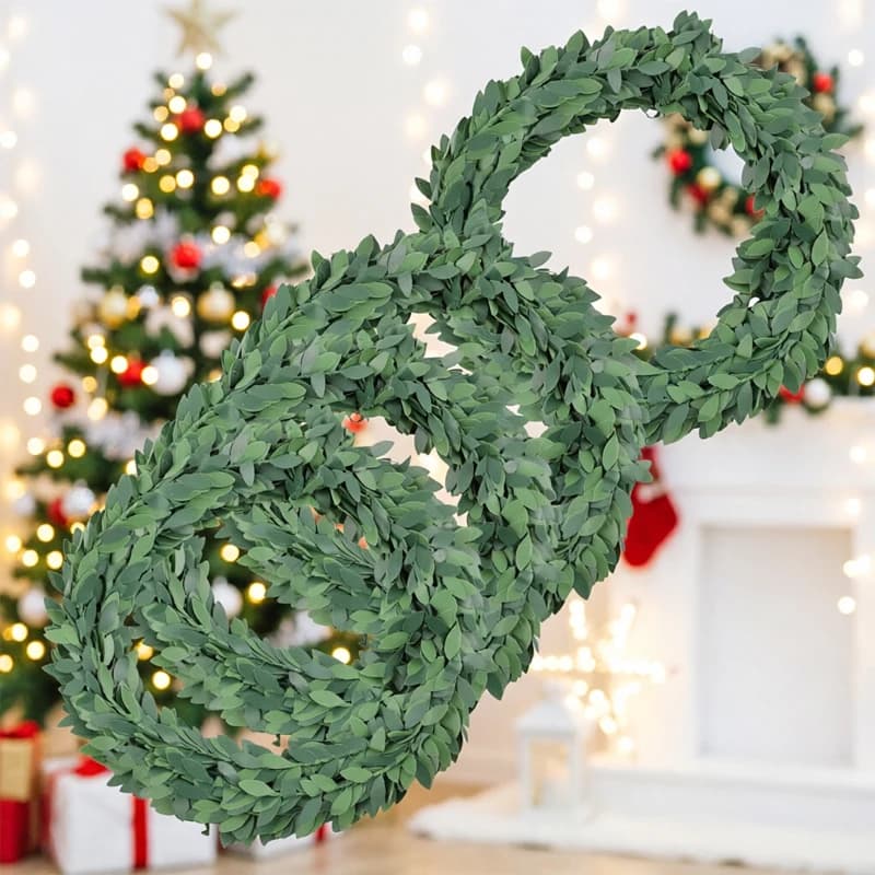 7.5M Wire Vine Garland Artificial Green Leaf Vines With Bendable Stem Fake Hanging Plants DIY Craft Home Garden Party Decor