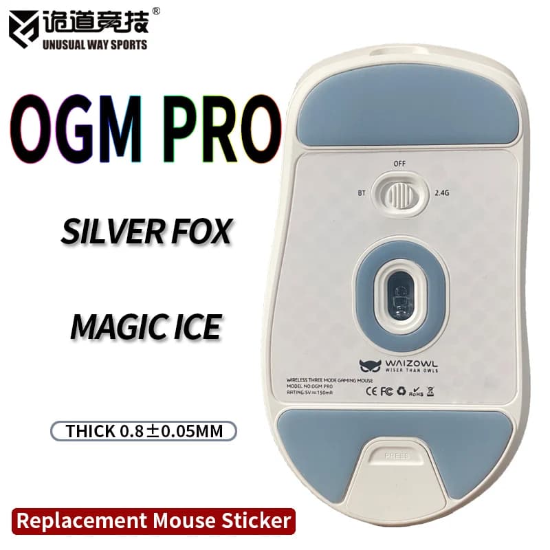Pattini per Mouse UnusualWaySports Waizowl OGM Pro Glides Curve Edge Magic Ice Versione Silver Fox