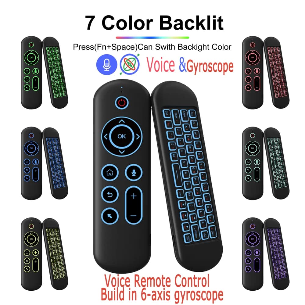 Giroscopio vocale Air Mouse con telecomando Mini tastiera retroilluminata a 7 colori Dual Mode 2.4G BT5.2 Wireless per Android Smart TV Box PC