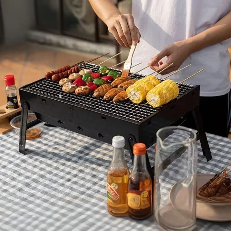 Nuovo fornello per barbecue da campeggio pieghevole multifunzionale Griglia per barbecue portatile da esterno in acciaio inossidabile Barbecue da esterno per la casa