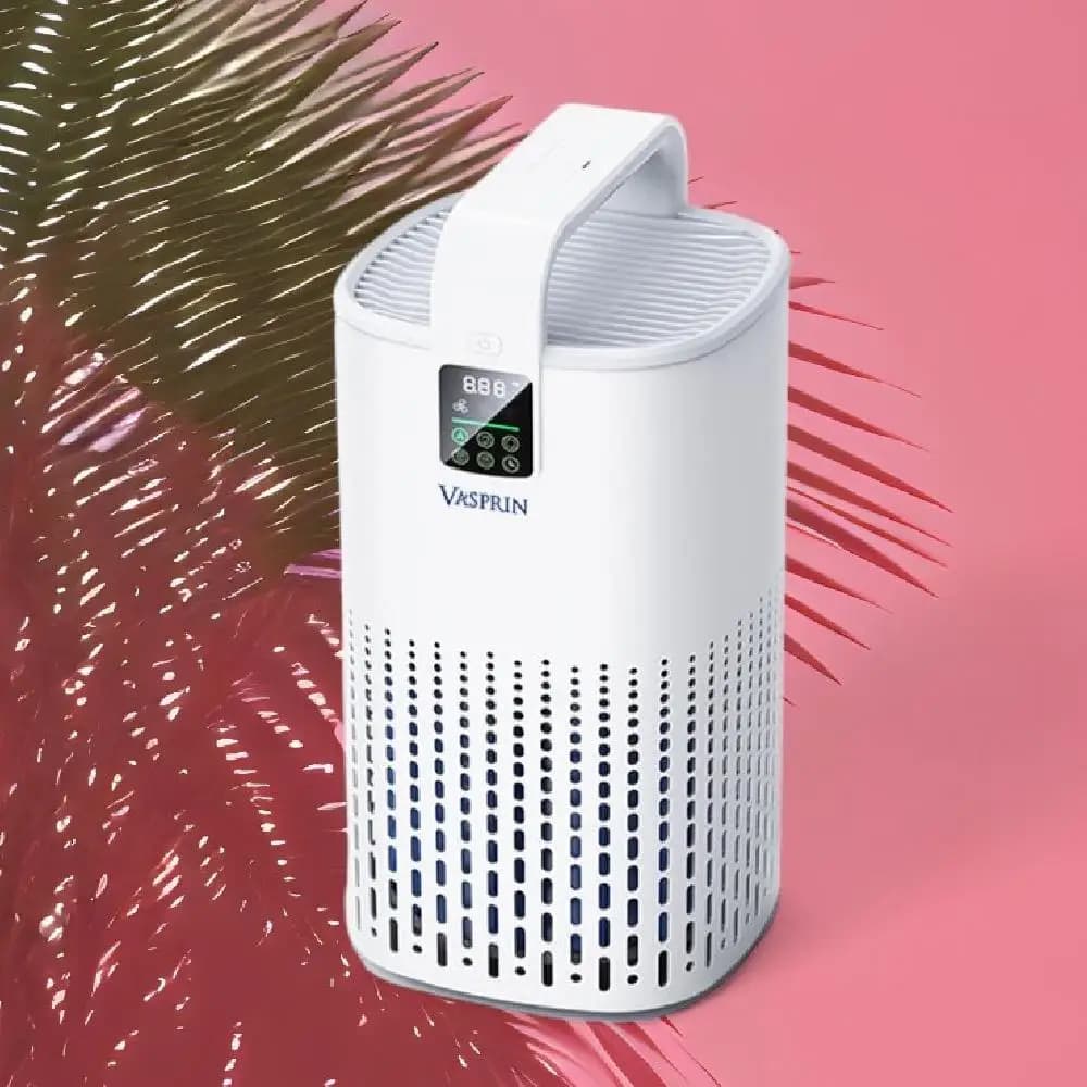 Purificatore d'aria HEPA intelligente con timer di sospensione automatico e guscio in alluminio per spazi abitativi medi