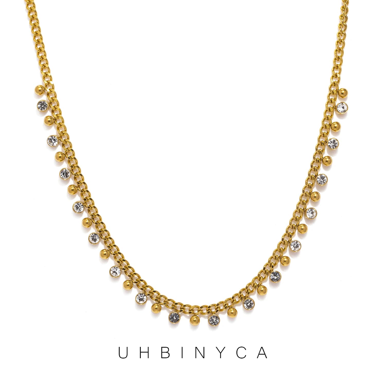 Collana a catena con lucchetto in acciaio inossidabile da donna, placcata in oro 18 carati, design minimalista con cubi scintillanti, scintillante per tutti i giorni