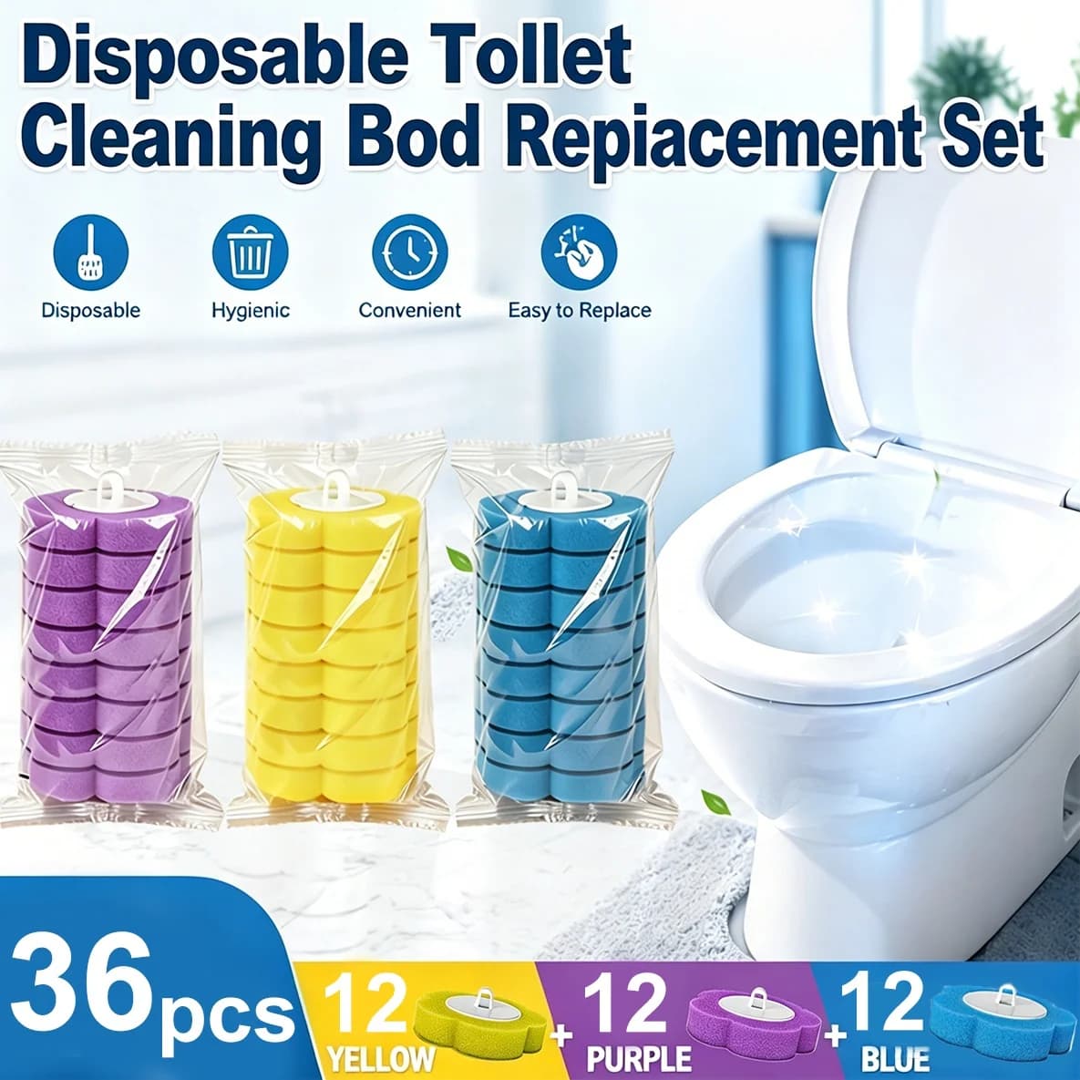 6/36pcs Toilet Cleaning Brush Set Disposable Toilet Cleaner Head for Household Bathroom Kitchen Replacement Wash Pads Clean Tool