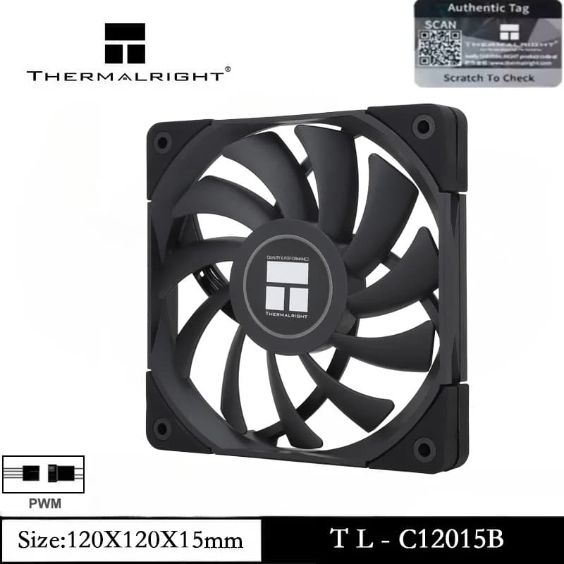 Thermalright TL-C12015B 1/3/5 PZ Ventola CPU sottile da 120 mm Velocità 1800 giri/min Controllo PWM per custodia e ventola con custodia per prestazioni di raffreddamento di liquidi