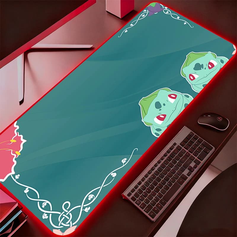 Tappetino per mouse RGB Anime Carpe Large PC Pokemon Pikachu Gamer Computer LED Mausepad Tastiera Accessori da gioco Tappetino da scrivania retroilluminato