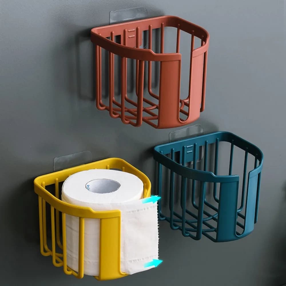 Decorative Punch-free Round Adhesive for Toilet Lightweight Paper Holders Paper Storage Box Roll Paper Rack Tissue Basket
