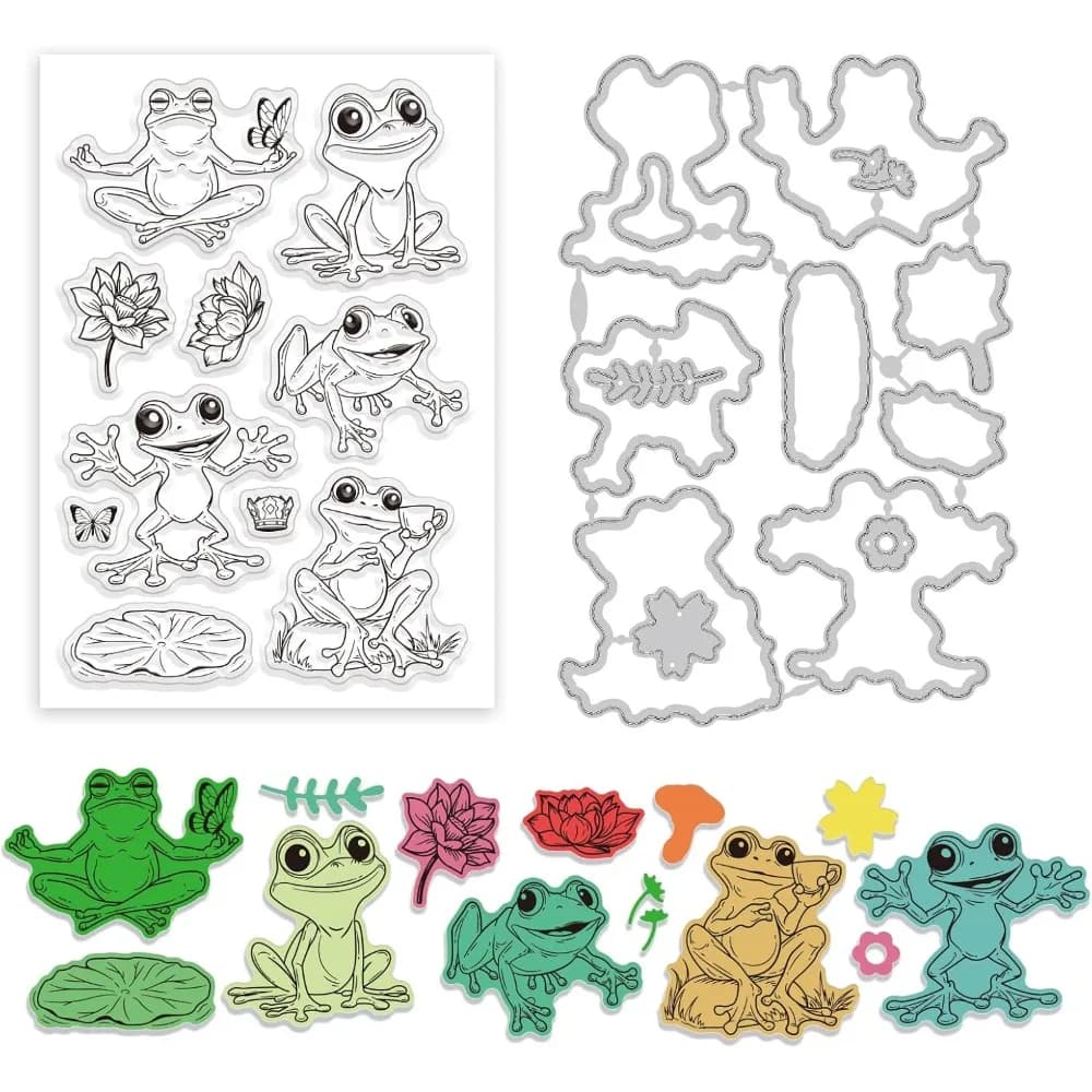 Timbri trasparenti a forma di rana divertente e set di fustelle a forma di rana di loto per carte Scrapbooking fai da te che realizzano album fotografici decorativi