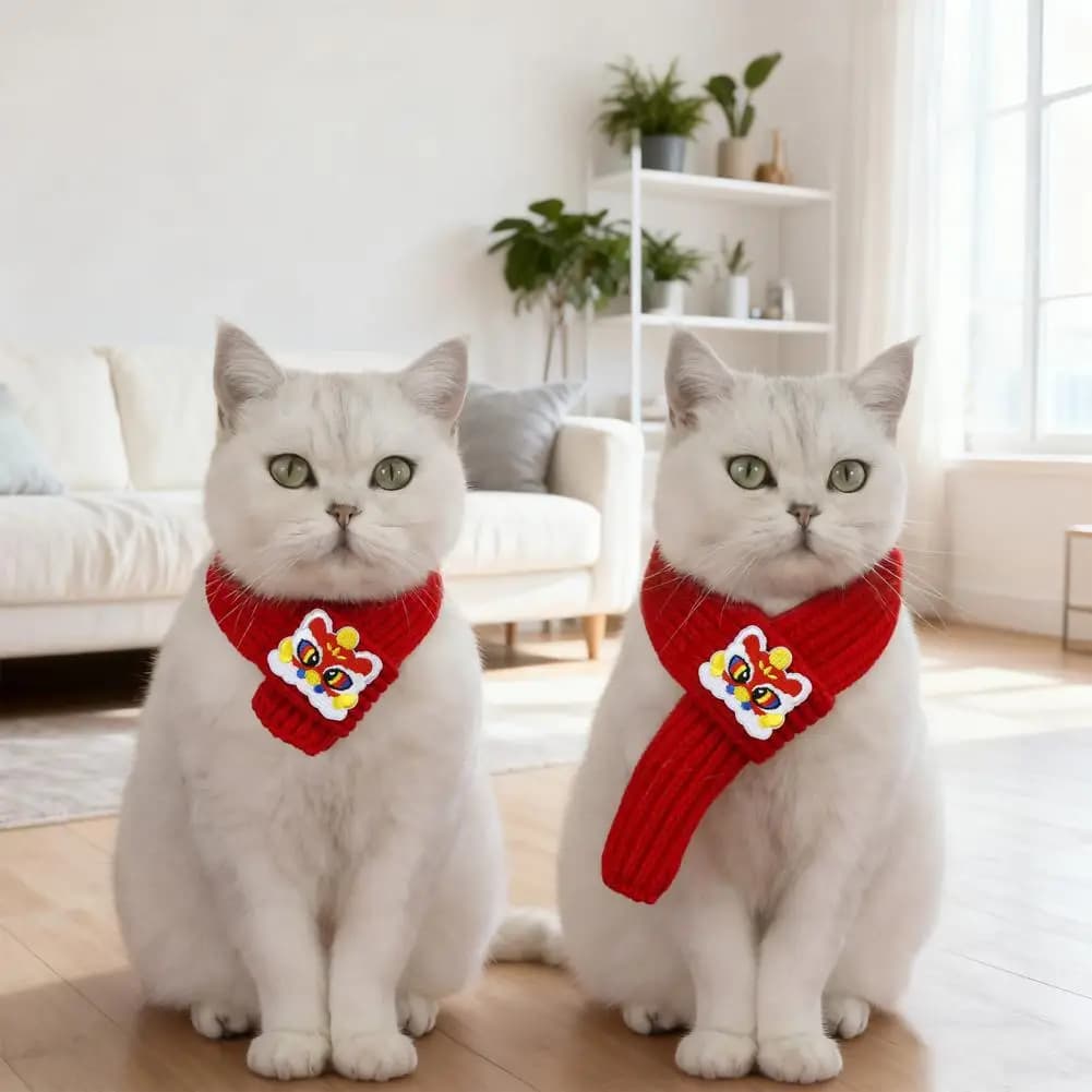 Chinese New Year Pet Scarf Knitted Cat Scarf for Chinese New Year Embroidered Fortune Pet Accessory Spring Festival for Small