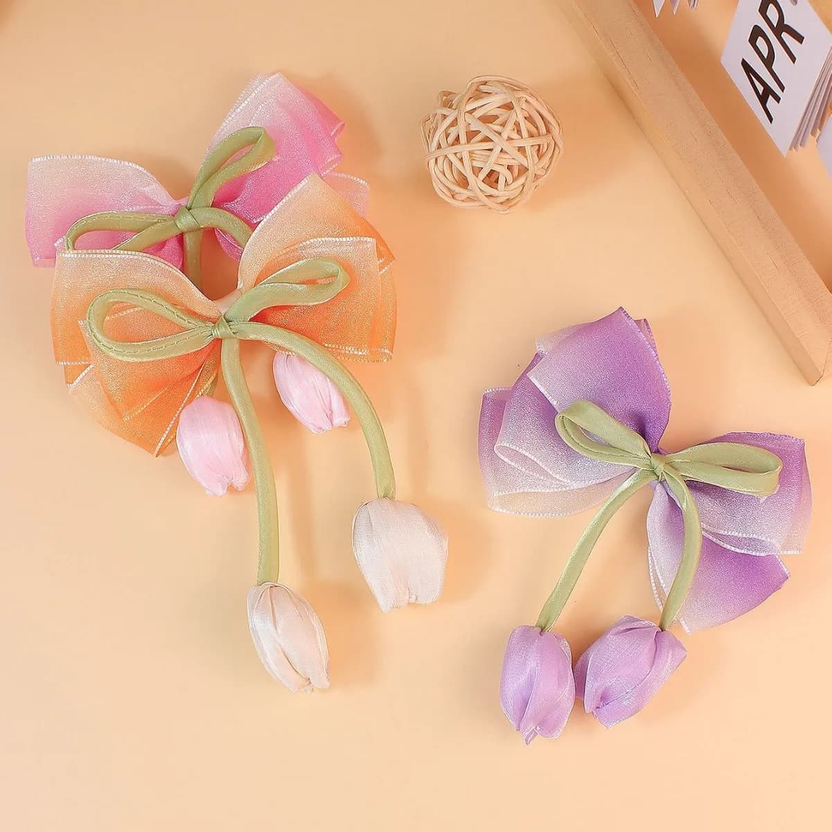 3 pz/set fermaglio per capelli fiore tulipano per accessori per capelli piccola principessa mollette per fiocco in chiffon a rete forcine per copricapo per bambini
