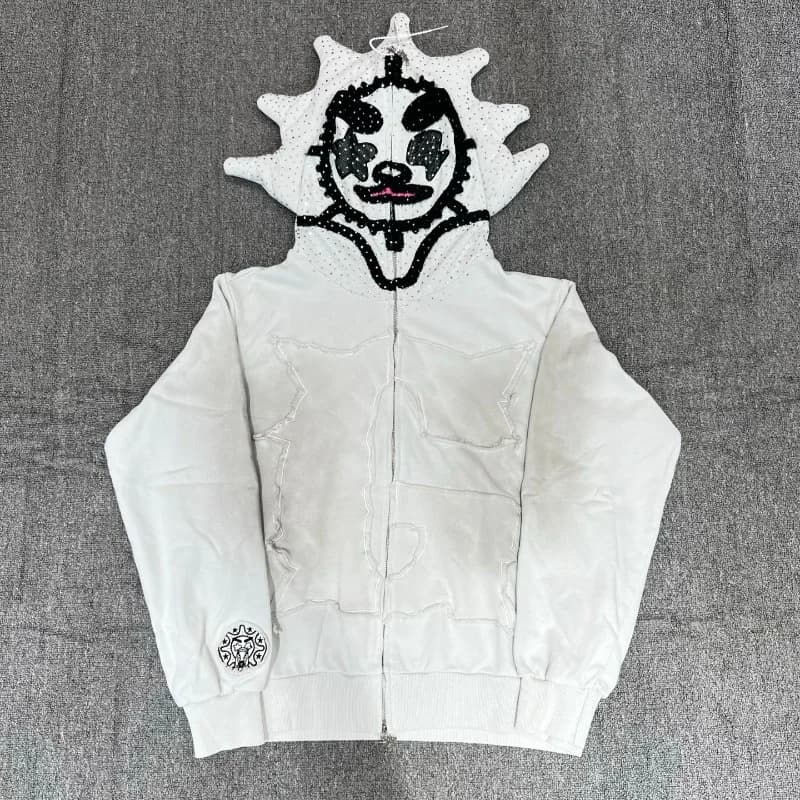 Felpa con cappuccio con personaggio 3D della cultura pop Glo Gang Felpa con cappuccio streetwear ricamata con zip unisex