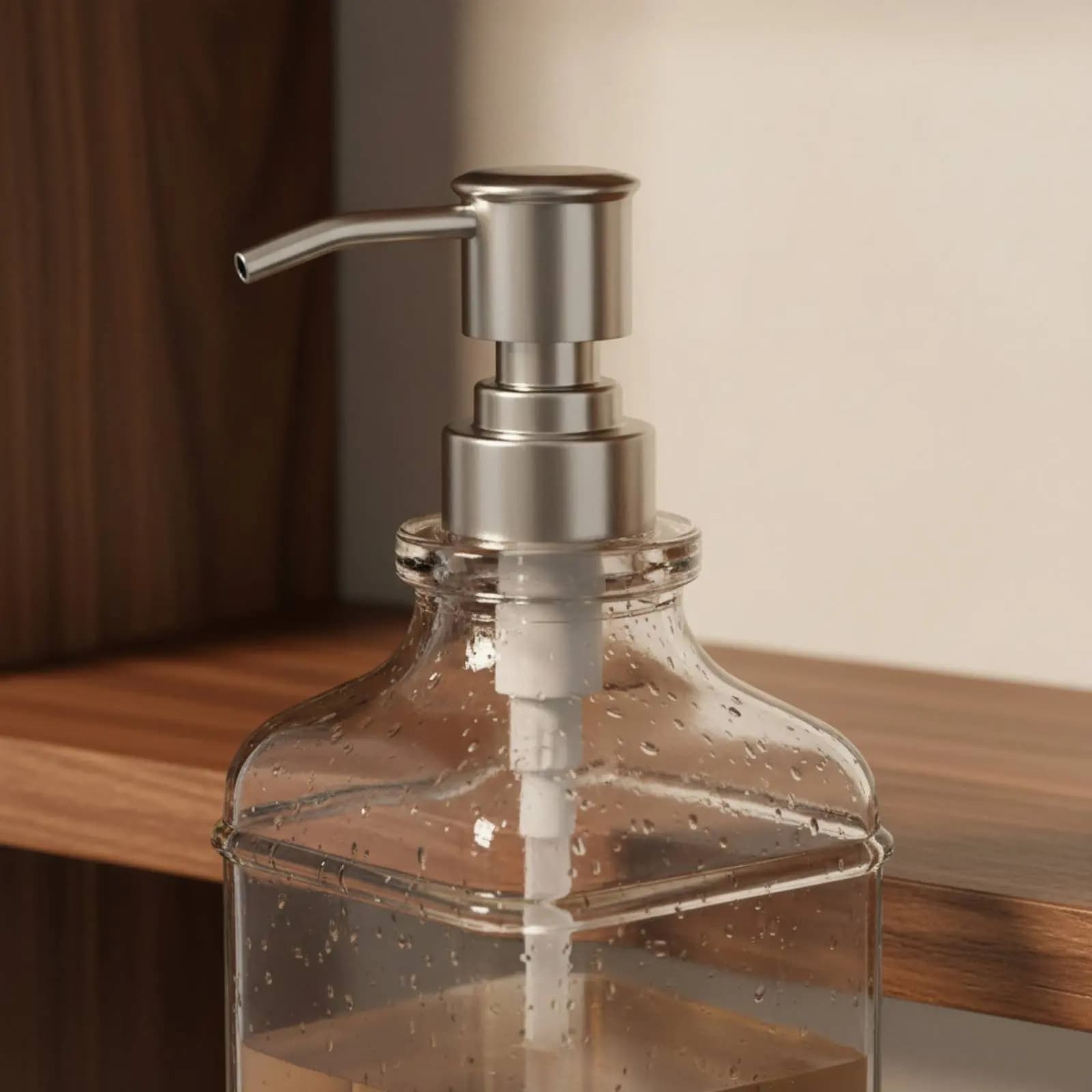 Flacone quadrato in vetro con pompa, dispenser di sapone ricaricabile in vetro, flacone con pompa per lozione, adesivi impermeabili inclusi per la cucina