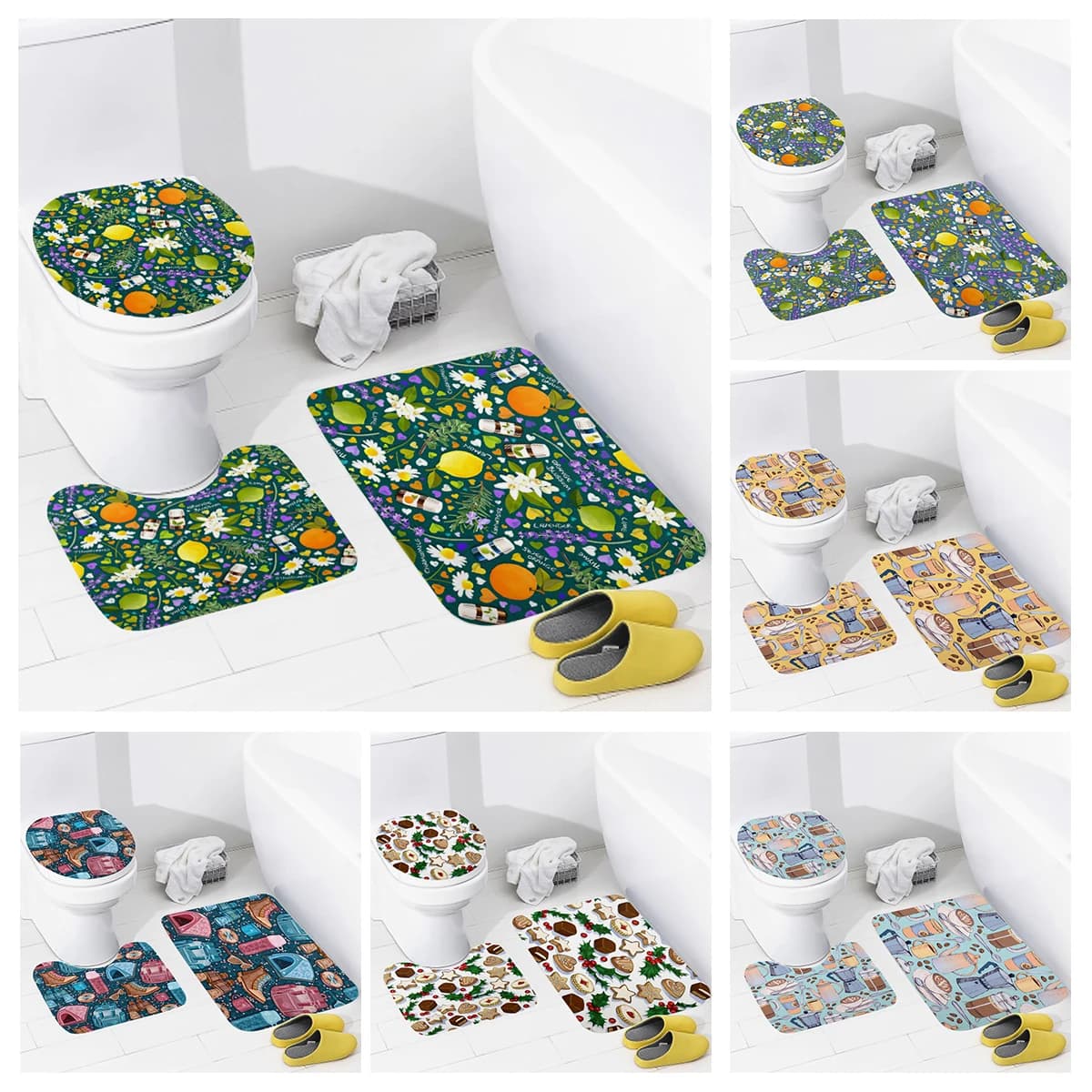 Tappetini per il bagno di casa stile animale Tappetino per il bagno Accessori moderni Tappeto Tappetino per WC Tappetino antiscivolo per vasca da bagno pianta catton