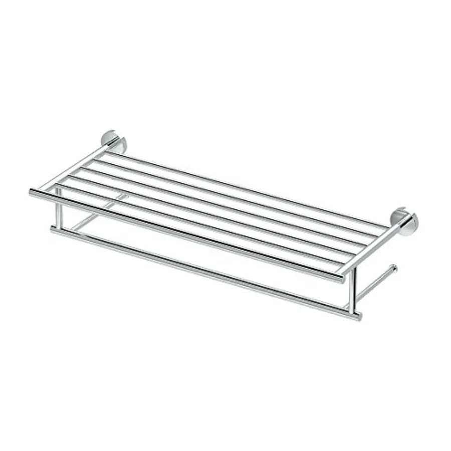 Portasciugamani da parete per bagno in cromo: design minimalista e elegante, 25,75 L x 5,25 A x 10,13 P, include ripiano e barra, finitura elegante.