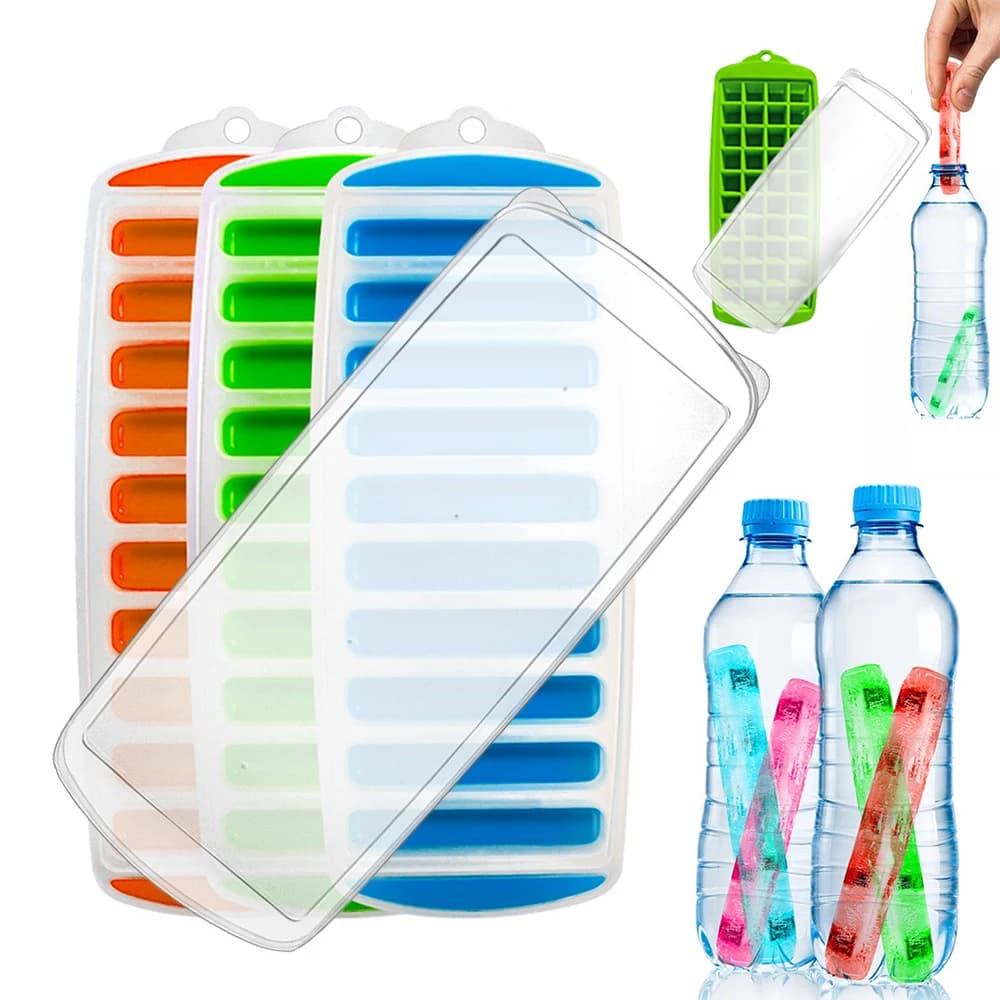Stampo per ghiaccio in plastica a estrazione rapida con coperchio, riutilizzabile, per bottiglie d'acqua e sportive, stampo per ghiaccio e ghiaccioli