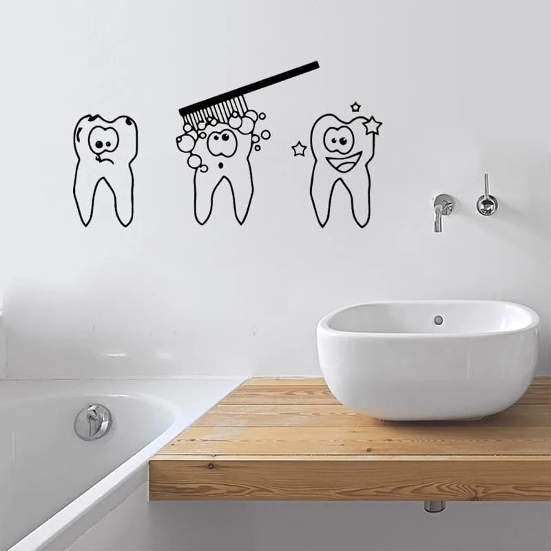 Spazzolino Denti Adesivo da parete in vinile Bagno Decalcomanie impermeabili Dentista Clinica Arte murale Camera dei bambini Murale Dente Poster