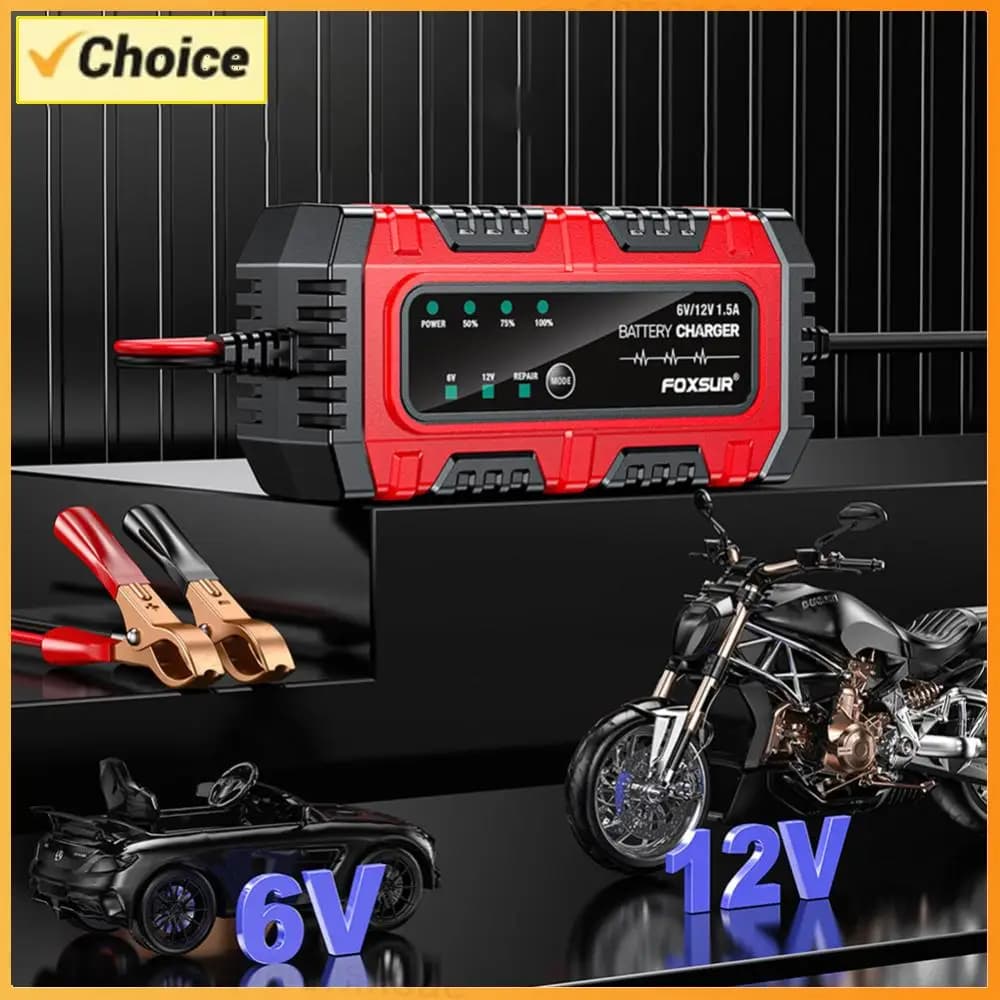 Caricabatterie Intelligente 6V/12V 1.5A per Moto e Auto, Unità di Ricarica per Batterie al Piombo-Acido AGM GEL