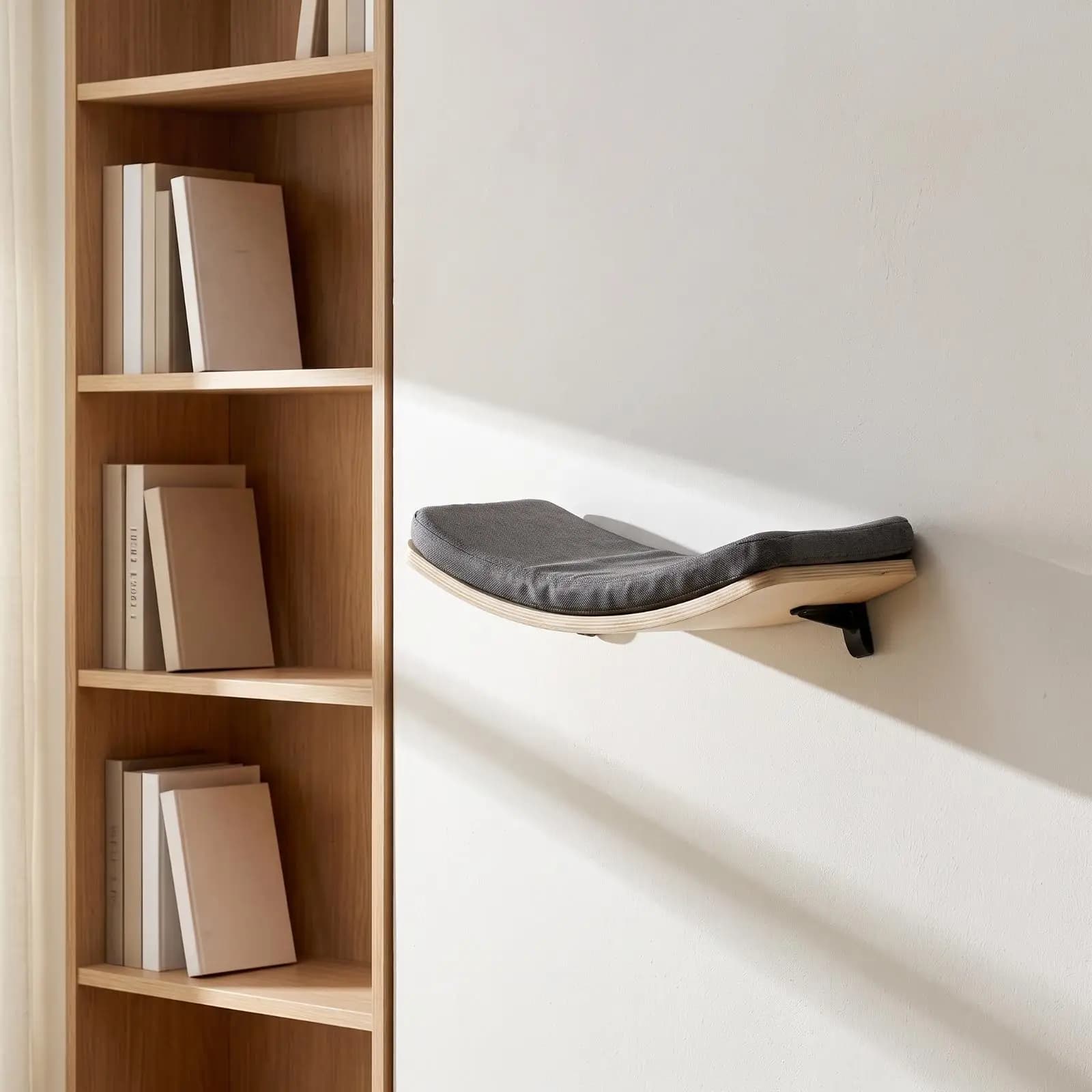 Feline Wall Step Climbing Frame with Cushion for Apartment Cats Comfortable Wooden Cat Shelf